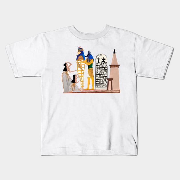 Egyptian Mummy Scene Kids T-Shirt by Almanzart